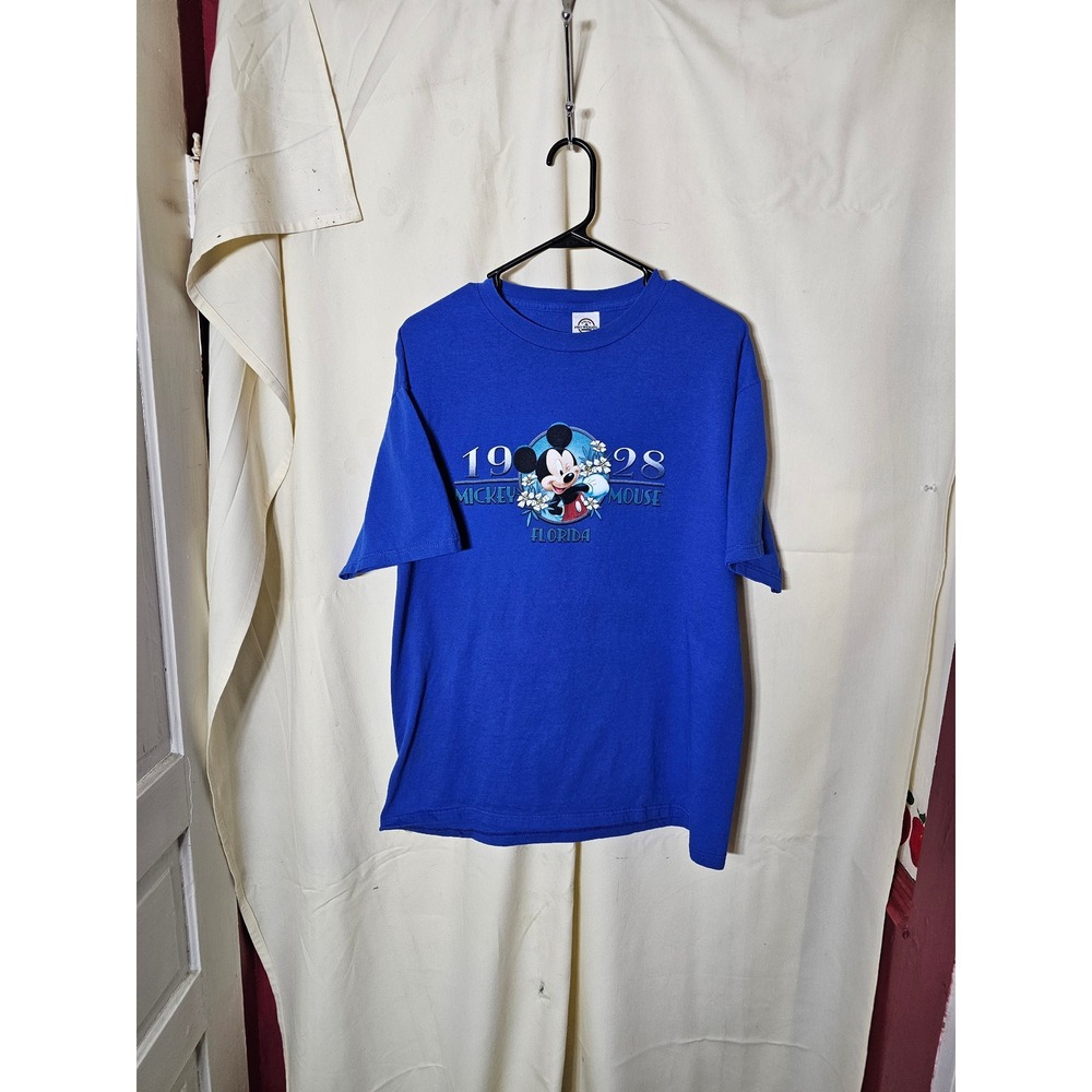 Disney Mickey Mouse Florida 1928 Character Profile Blue Graphic T-Shirt Large